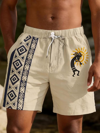 Herren Freizeitshorts mit Ethno-Muster und Künstler-Motiv – Ideal für Sommer, Urlaub & Strand