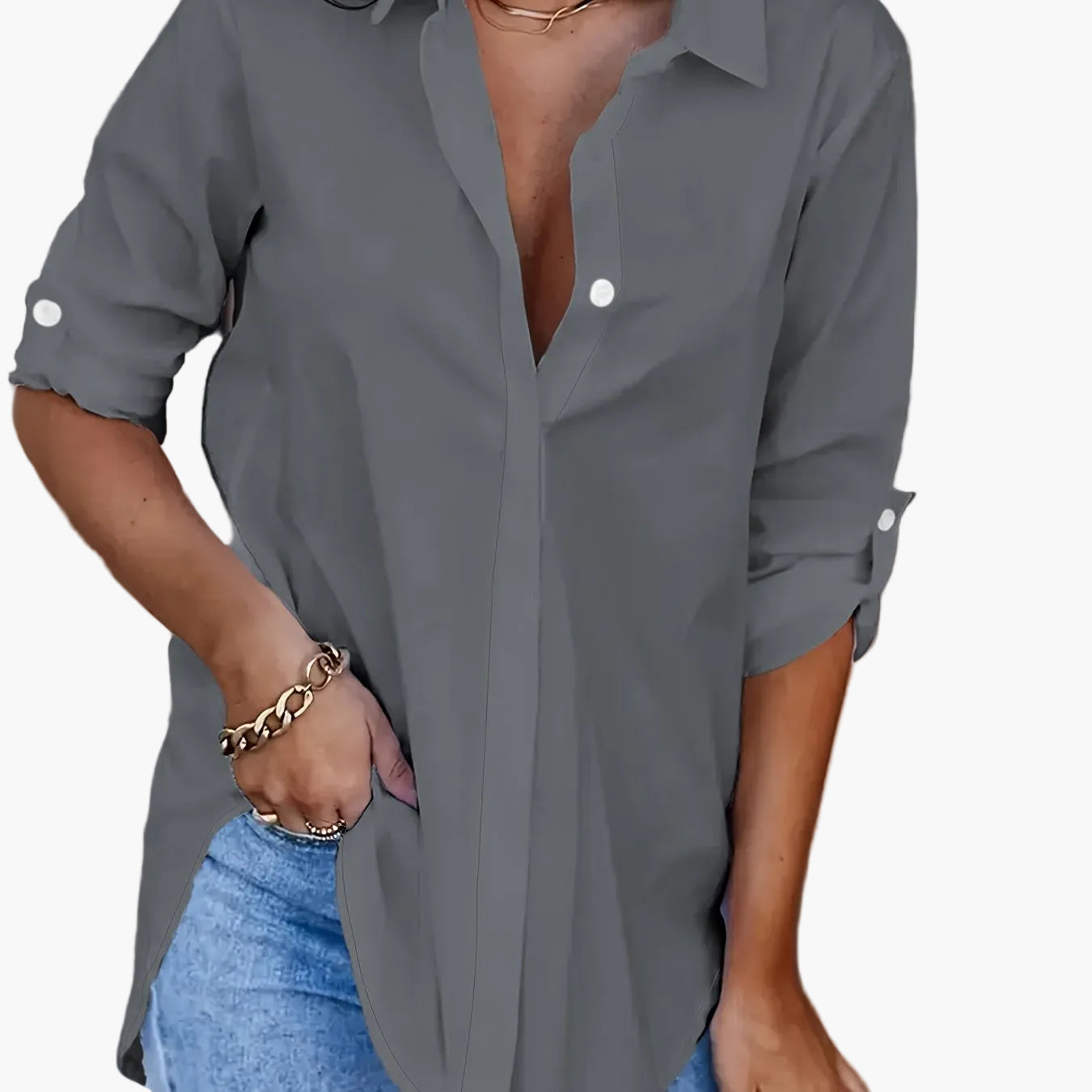 Damen Langarm Bluse im lässigen Hemdblusen-Stil – Perfekt für Alltag und Büro
