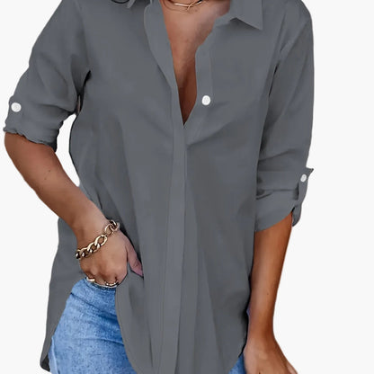 Damen Langarm Bluse im lässigen Hemdblusen-Stil – Perfekt für Alltag und Büro