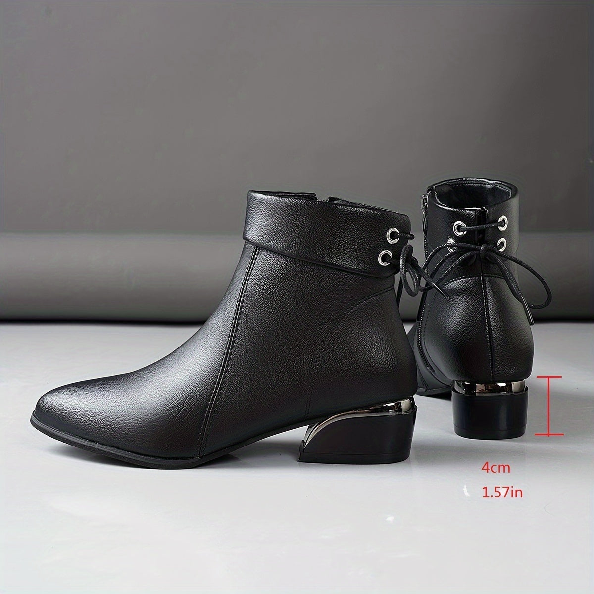 Damen Stiefelette Schwarz mit Reißverschluss & Metallic-Detail
