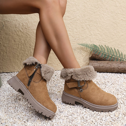 Damen Stiefeletten Hellbraun mit Fellfutter und Profilsohle