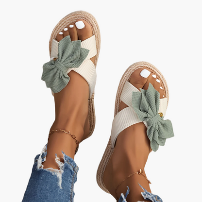 Damen Vintage Sommerschlappen mit großer Schleife – Bequeme Freizeitsandalen für Alltag und Urlaub