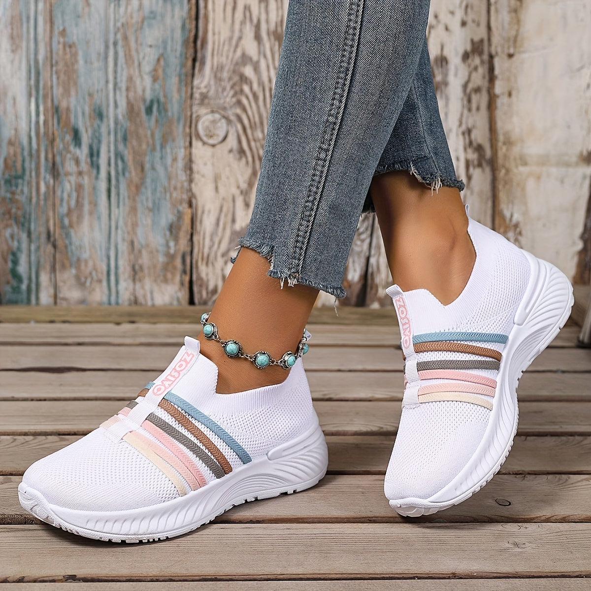 Damen Slip-On Freizeitschuhe mit Streifen – Bequeme Alltagssneaker für Freizeit & Spaziergänge