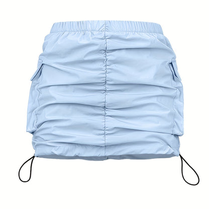 Damen Utility Minirock mit Raffung und Kordelzug – Streetstyle Cargo Skirt