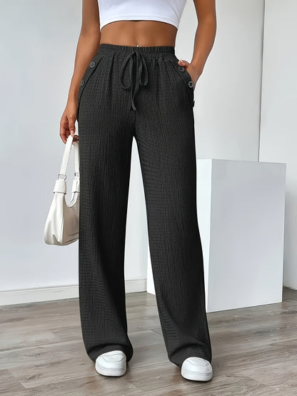 Damen Freizeithose mit weitem Bein und Knopfdetails – Bequeme Lounge- und Streetwear