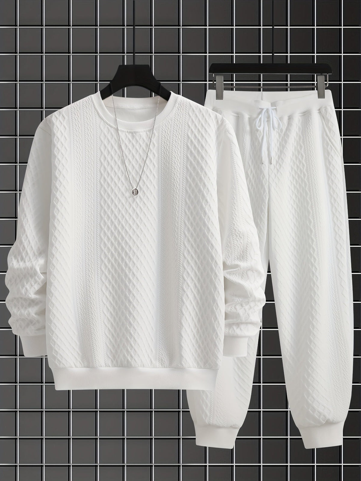 Herren Freizeitanzug mit Rautenmuster, Langarm Sweatshirt und Jogginghose
