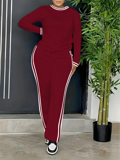 Damen Loungewear Set Langarmshirt und Hose mit Seitenstreifen