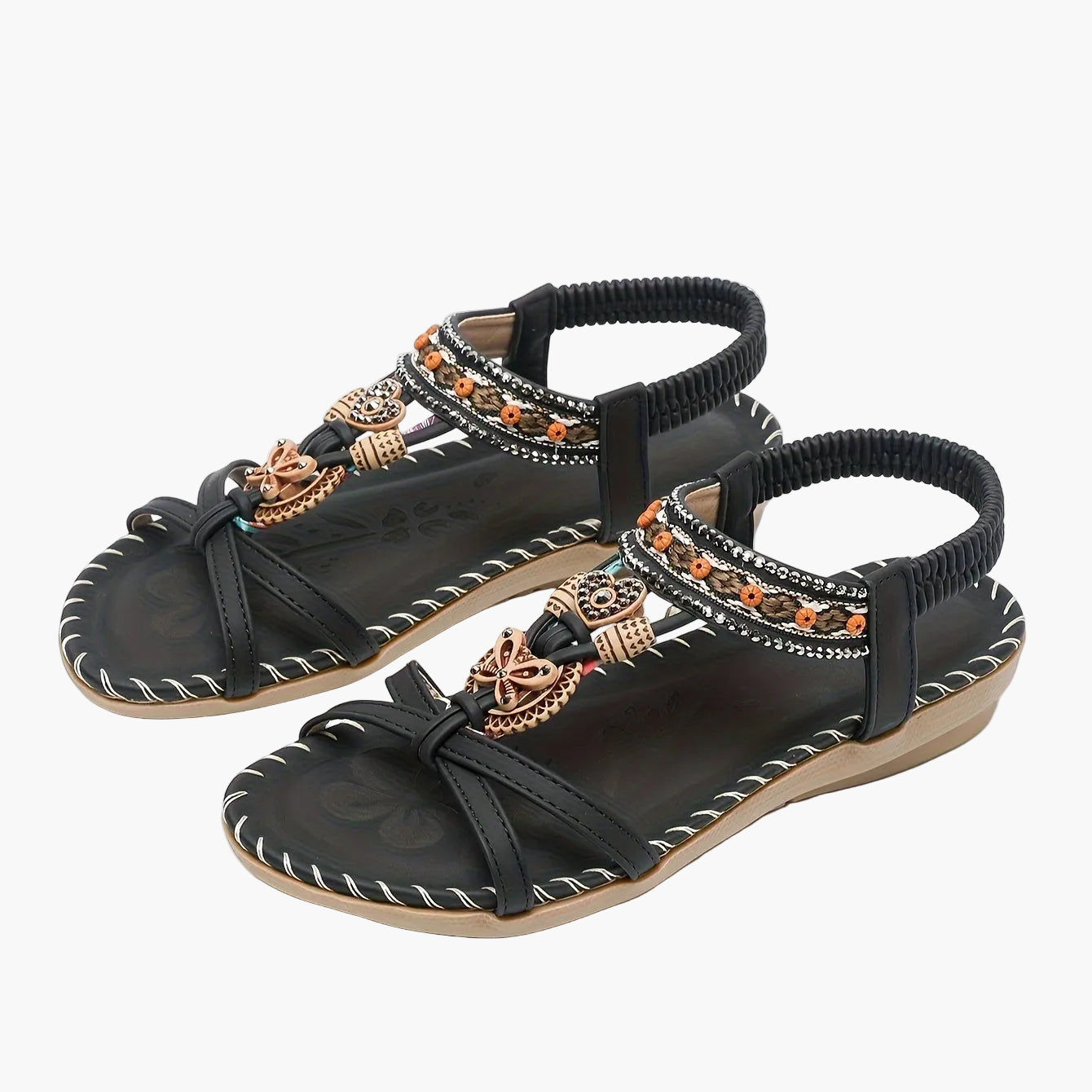 Damen Boho Sandalen mit Schmuckelementen – Bequeme Freizeitschuhe für Sommer & Urlaub