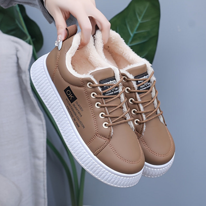 Damen Sneaker mit warmem Futter, Plateau und Schnürung, Braun