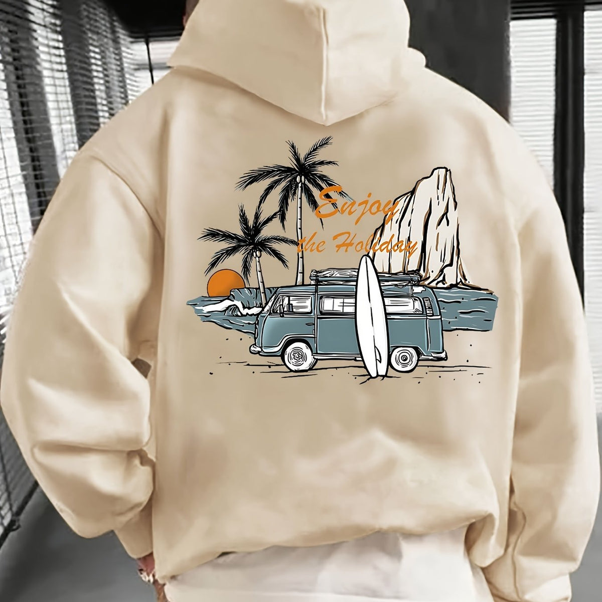 Hoodie mit Kapuze & Surfer-Motiv – Urlaubs-Print