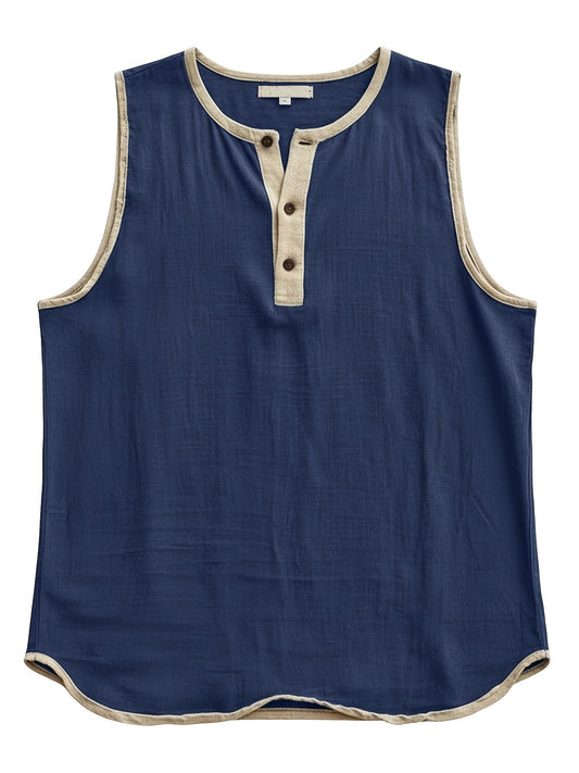 Herren ärmelloses Henley-Shirt Freizeit Top für vielseitige Outfits