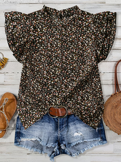 Damen Sommer-Blusenshirt mit Blumenmuster und Volantärmeln – Lässiger Boho-Style für Freizeit & Urlaub