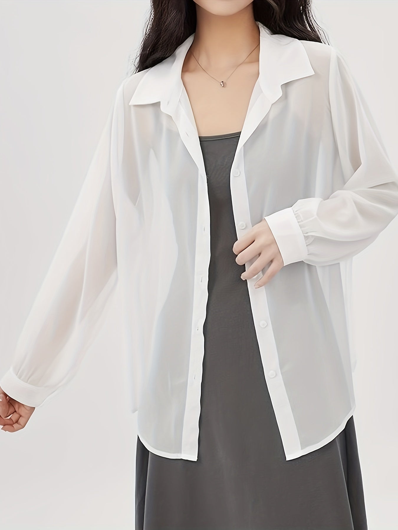 Damen Bluse Transparente Oversize Hemdbluse Modern Elegant
