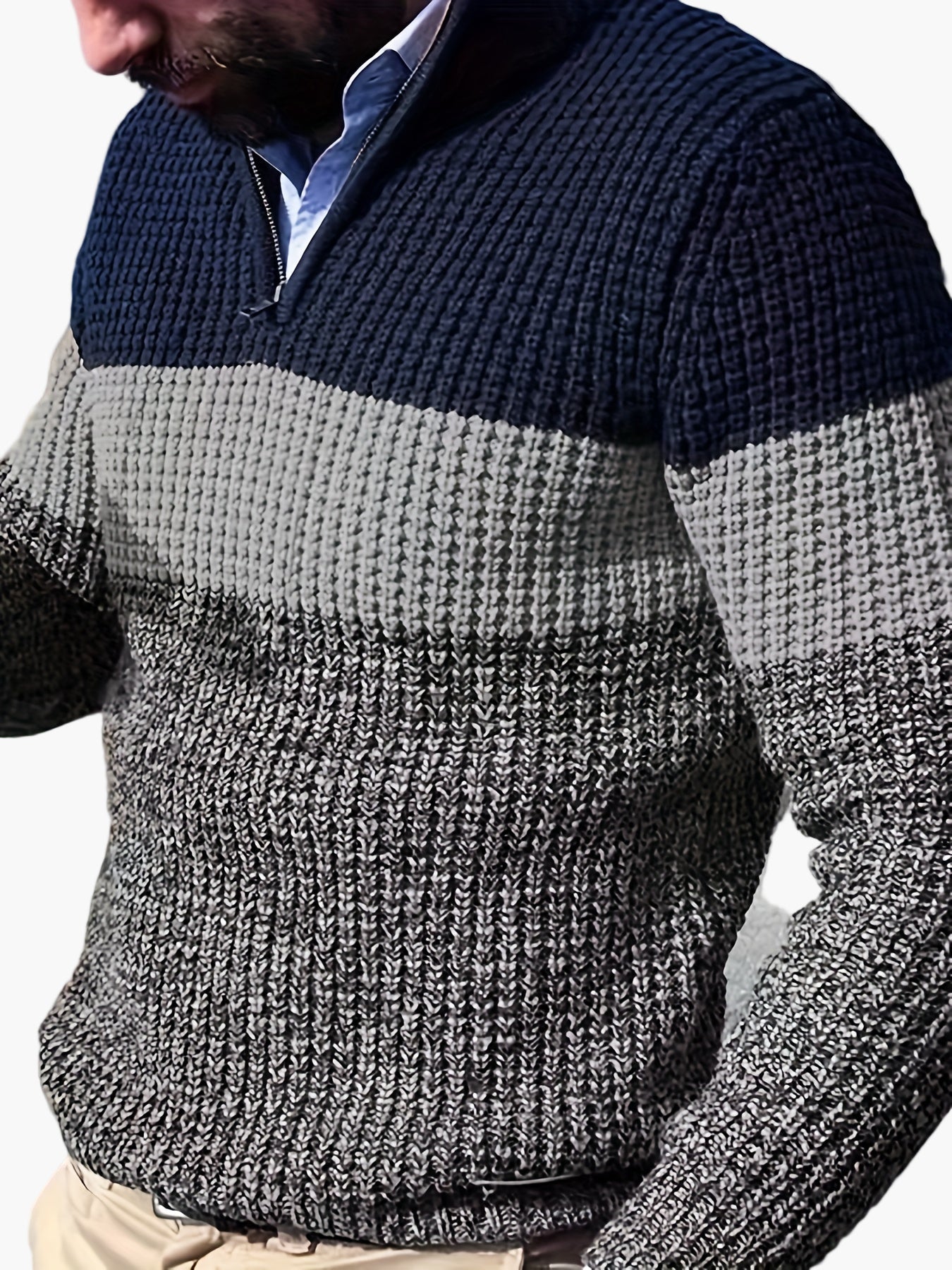 Herren Strickpullover mit Streifenmuster und Stehkragen – Stilvoller Freizeitpullover mit Zipper für Alltag und Büro