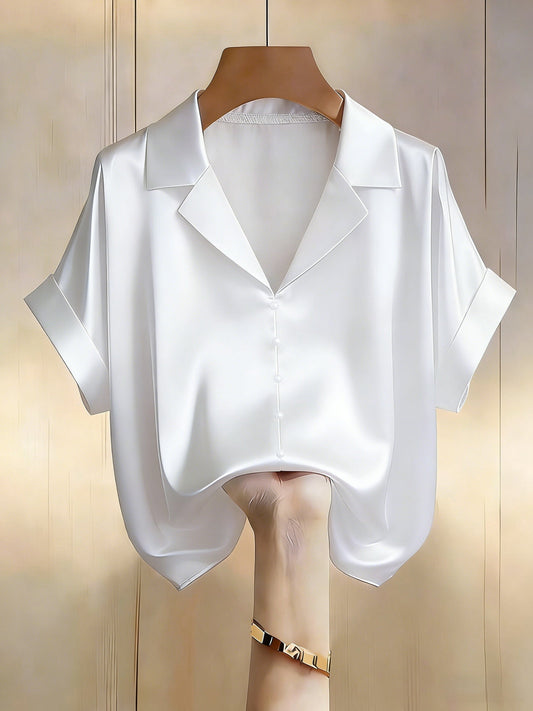 Damen Bluse Kurzarm mit Knopfleiste und klassischem Kragen – Eleganter Allrounder für Büro und Freizeit