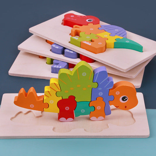 Kinder 3D Dinosaurier Holzpuzzle Lernspielzeug – Pädagogisches Steckspiel für Jungen und Mädchen