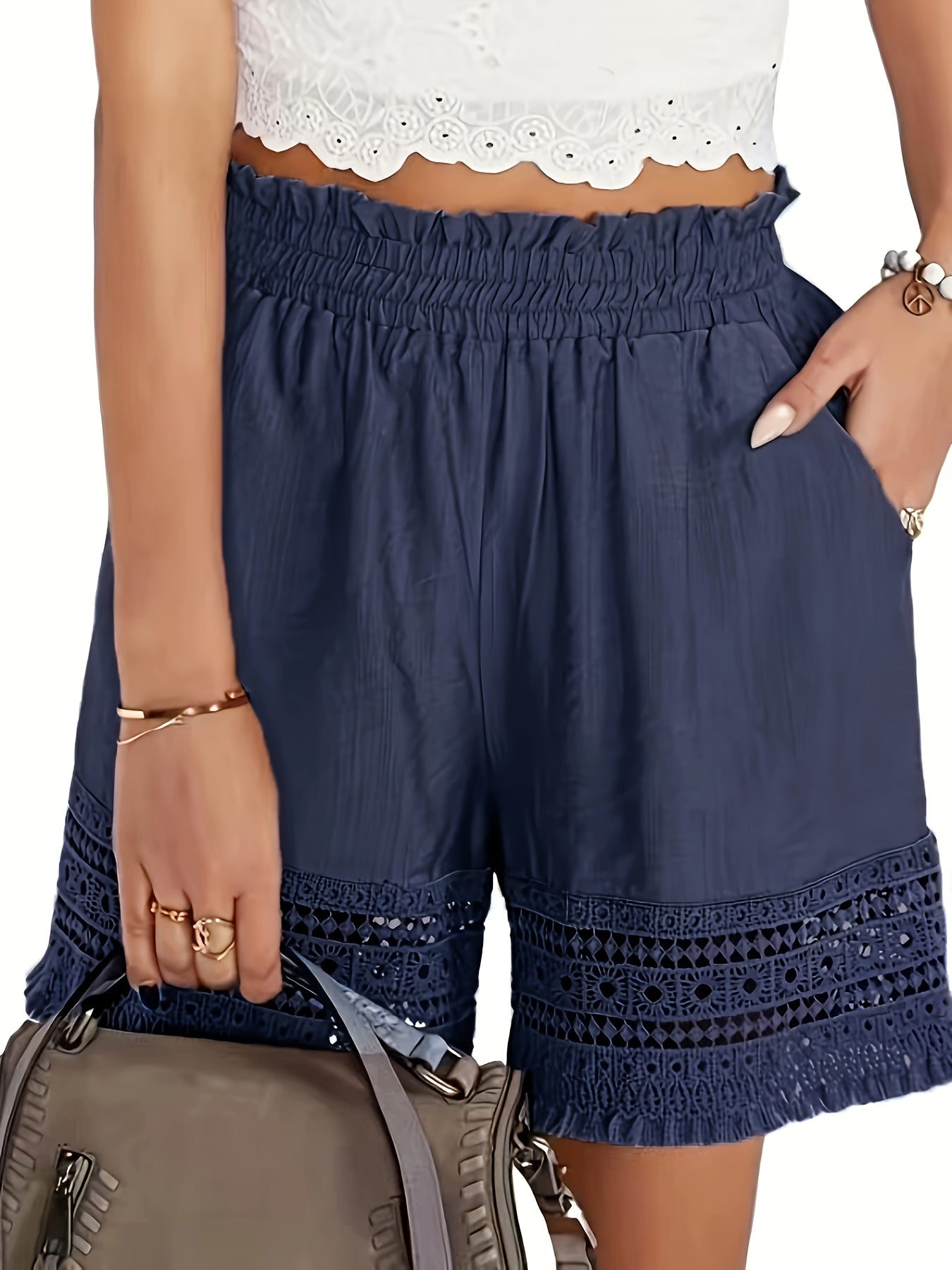 Damen Shorts im Boho-Stil mit Häkeleinsatz – Perfekt für Urlaub und Freizeit