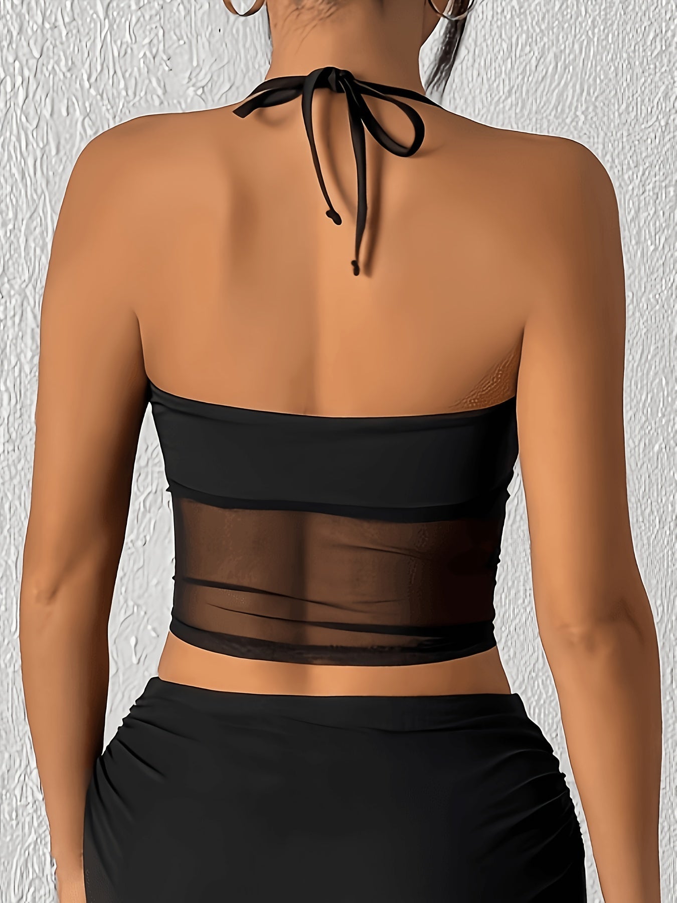 Damen Halterneck Party Mesh Crop Top – Eleganter Clubwear Look