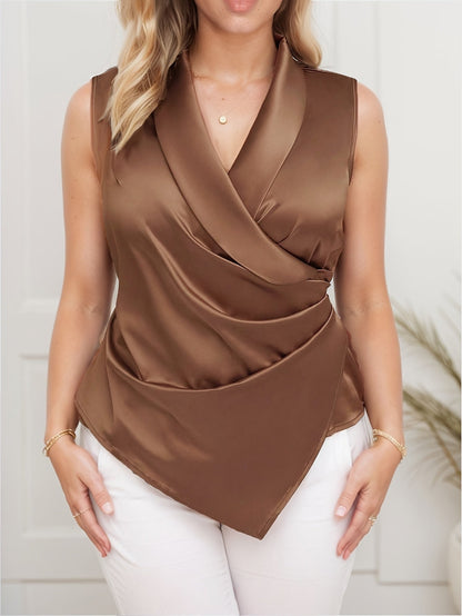 Damen Wickelbluse Elegant Ärmellos Asymmetrisch für Büro und Freizeit