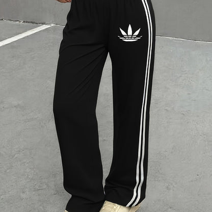 Damen Weite Sporthose mit Streifen und Retro-Look