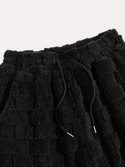 Unisex Flauschige Jogginghose mit Karomuster und Tunnelzug Weiß