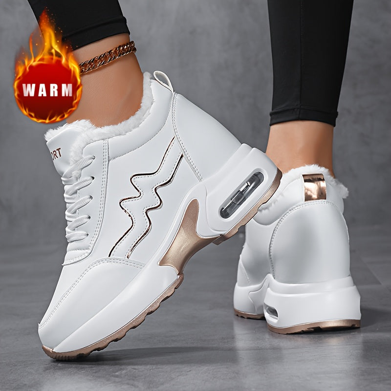 Damen Warme Plateau Sneaker Weiß mit Futter und Goldakzenten