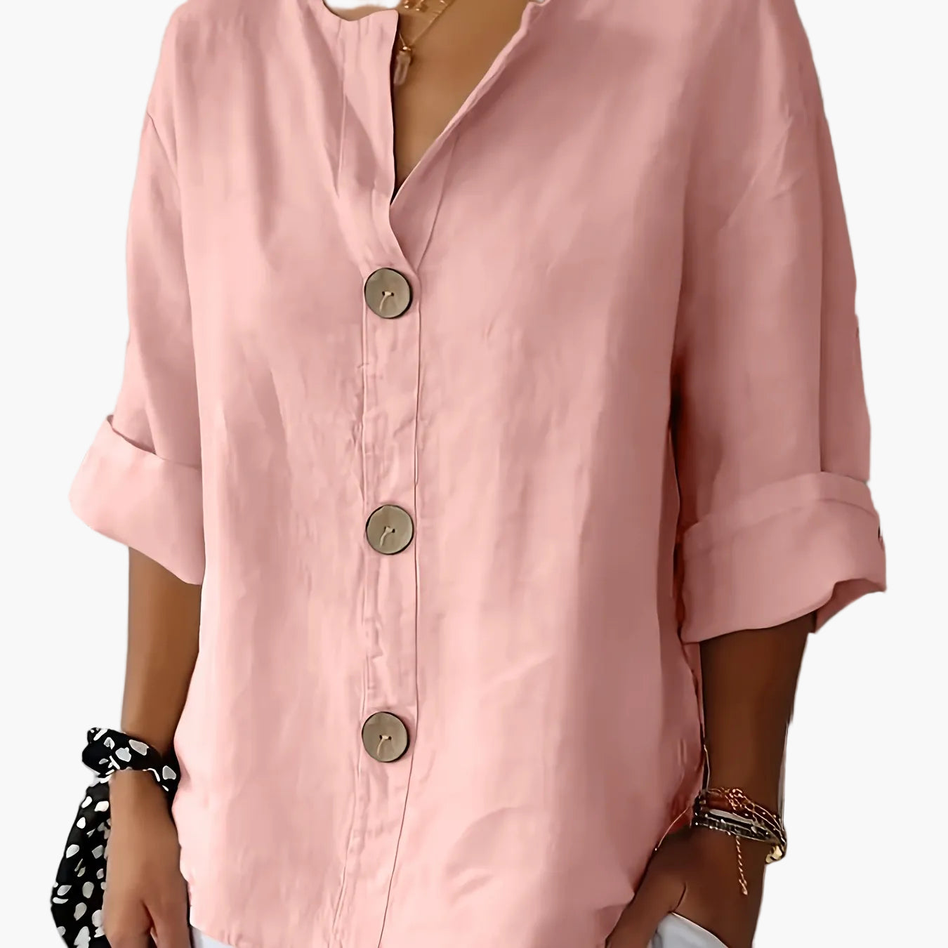 Damen Bluse mit Knopfleiste und 3/4-Ärmeln – Casual Eleganz für Alltag & Büro