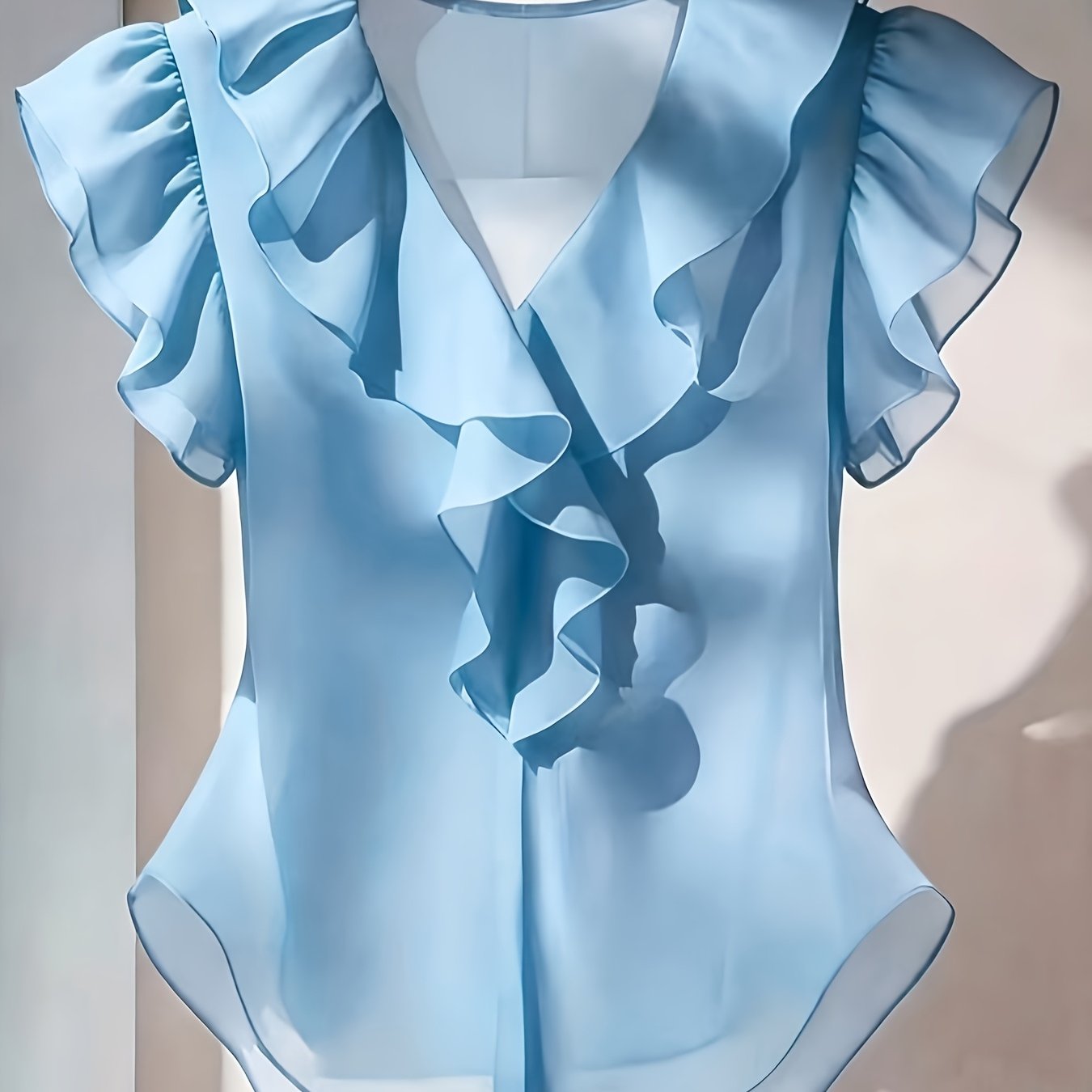 Damen Rüschenbluse mit V-Ausschnitt und Volantärmeln – Elegante Chiffonbluse für Büro und besondere Anlässe