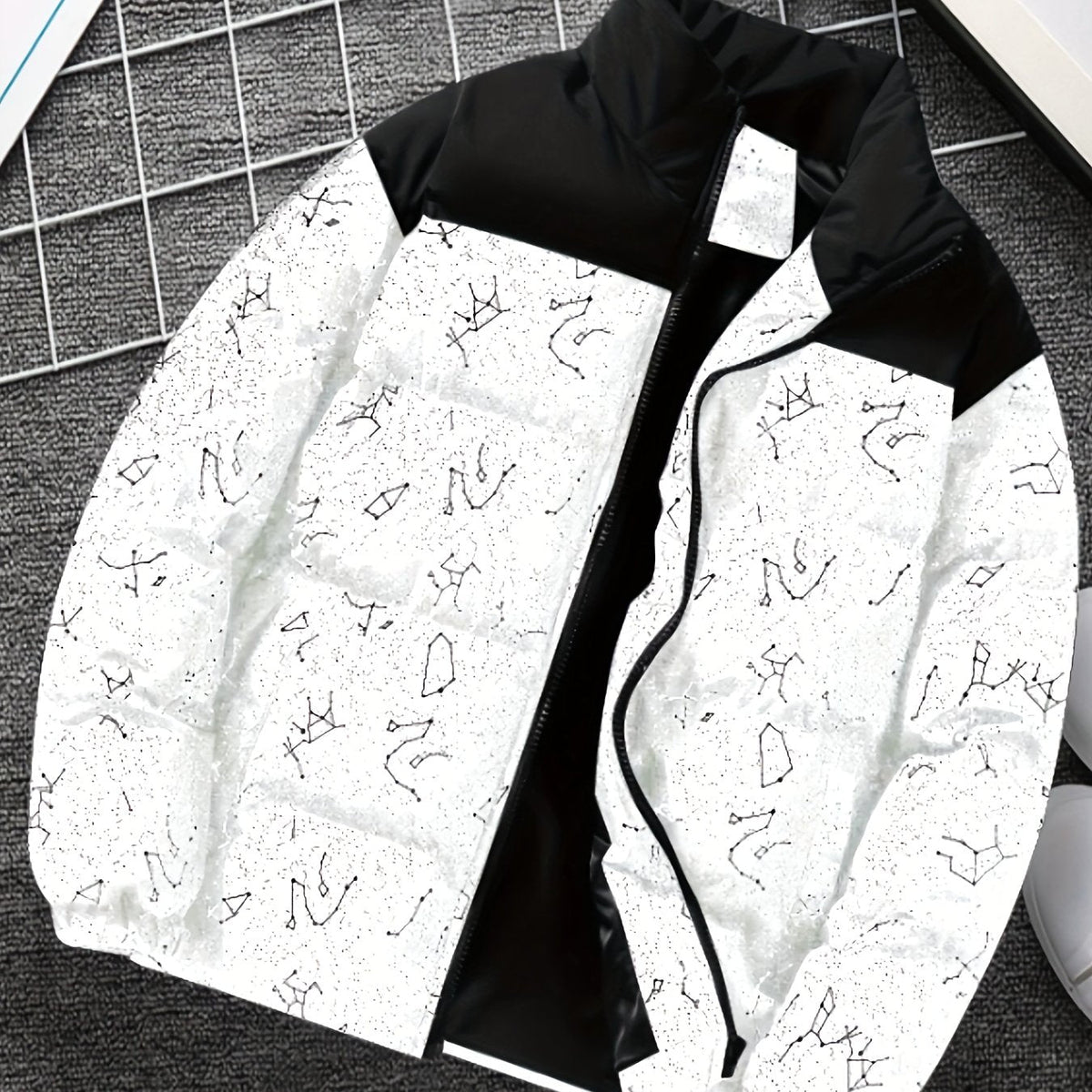 Unisex Steppjacke mit Sternenmuster, Stehkragen und Reißverschluss