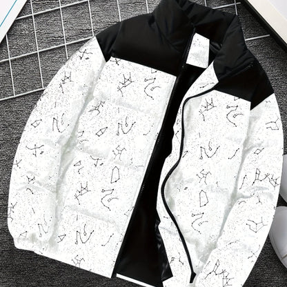 Unisex Steppjacke mit Sternenmuster, Stehkragen und Reißverschluss