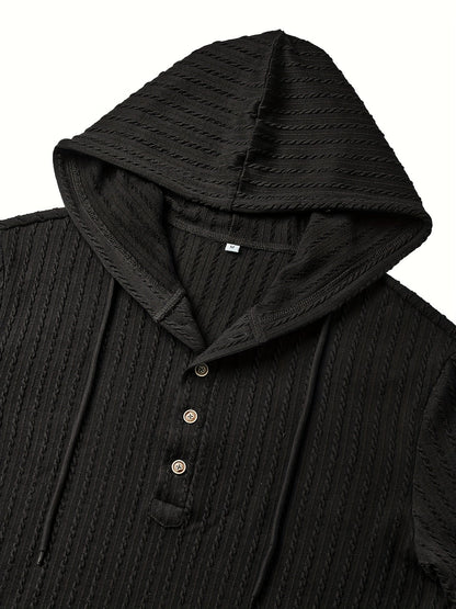 Herren Hoodie Langarmshirt gerippt mit Knopfleiste & Kapuze