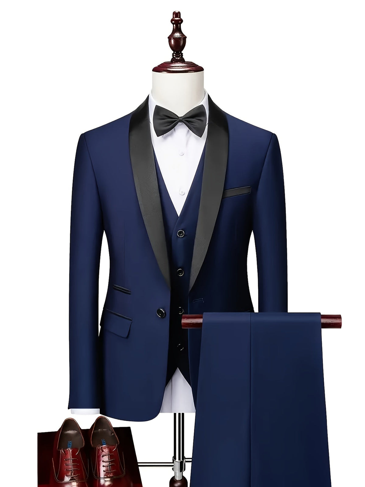 Herren Smoking Sakko Weste Hose Set, 3-teiliger Anzug mit Reverskragen
