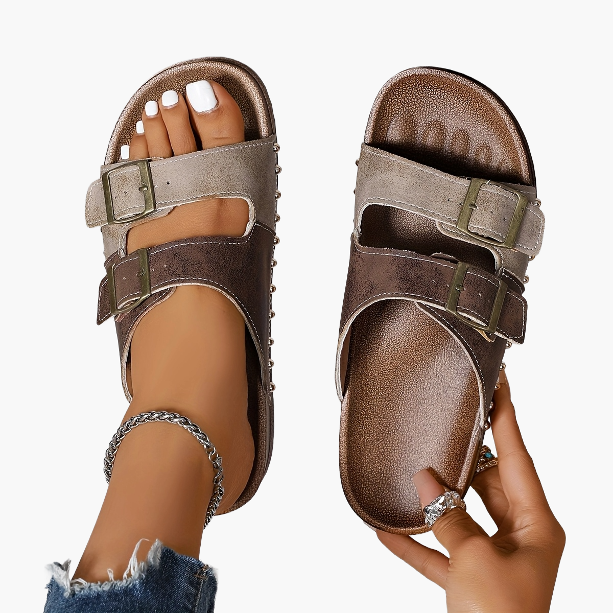 Damen Vintage Komfort Sandalen mit Schnallen – Bequeme Sommerschuhe für Freizeit & Alltag
