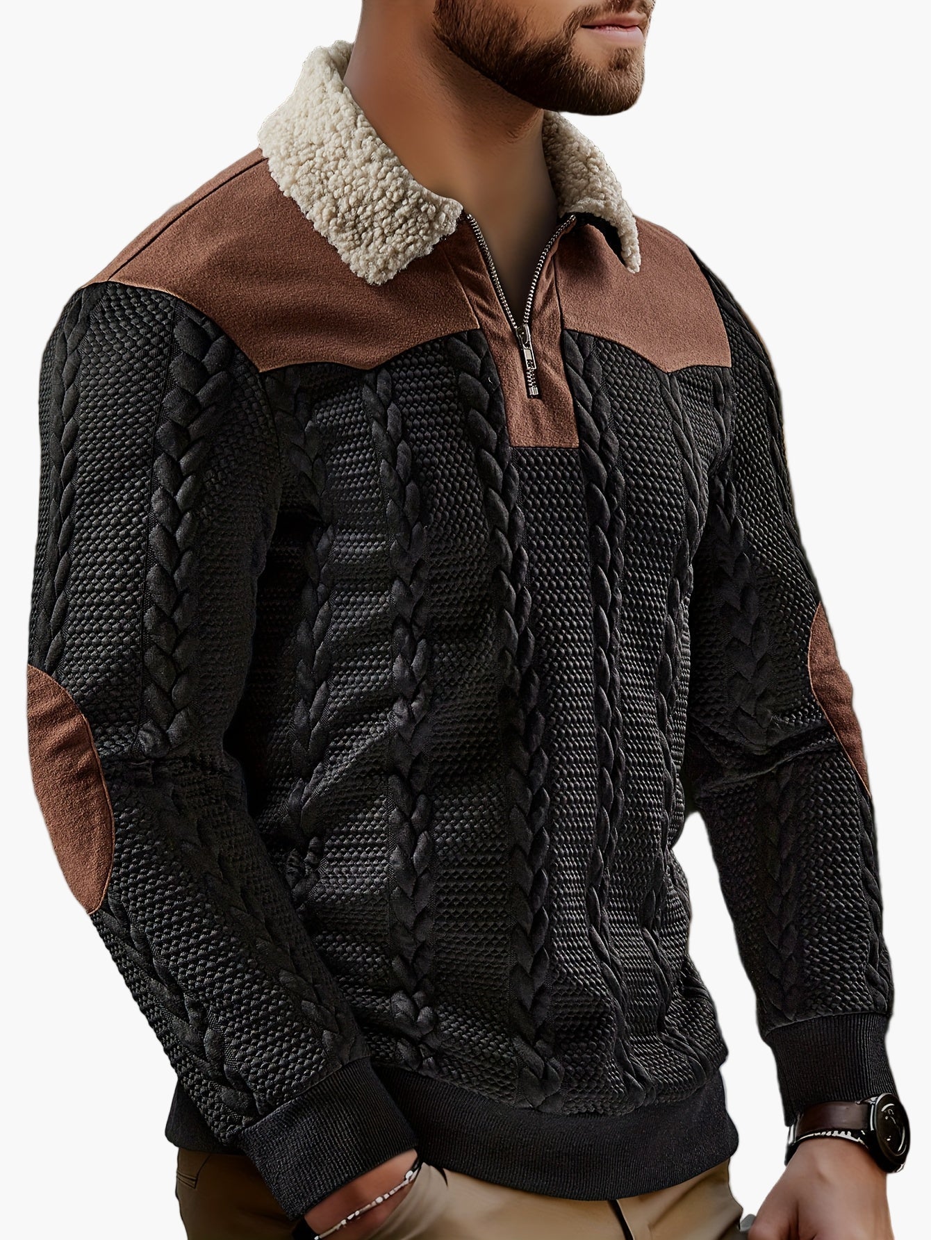 Herren Strickpullover mit Teddykragen und Zier-Reißverschluss – Stilvoller Freizeitpullover für Herbst und Winter