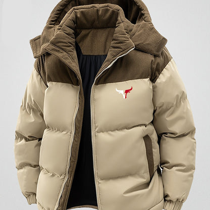 Unisex Winter Steppjacke mit Kapuze, Cord-Details und Reißverschluss