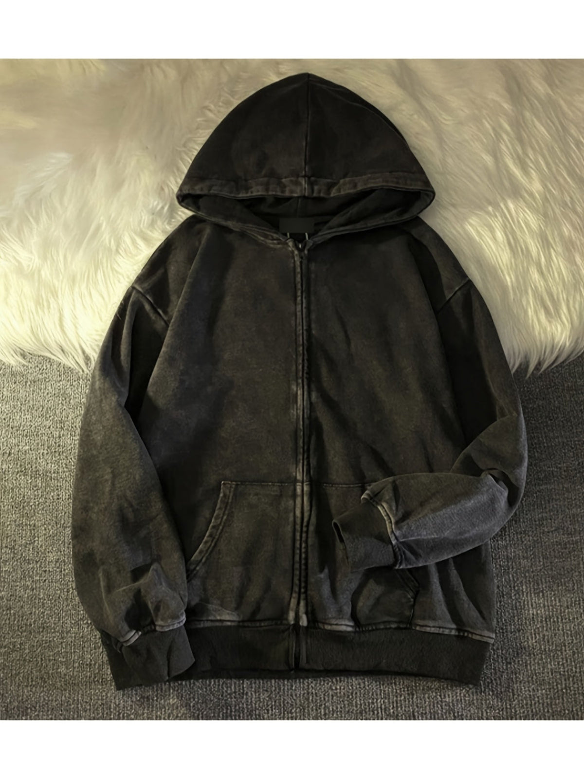 Kapuzenjacke mit Reißverschluss, verwaschener Look, Unisex, Anthrazit