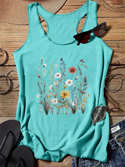 Damen Tanktop mit Wildblumen-Print – Sommer Freizeitshirt, Boho Stil