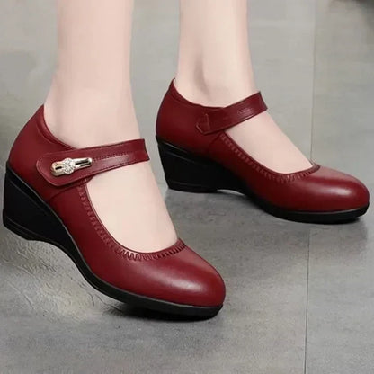 Damen Mary Jane Keilabsatz Schuhe mit Riemen