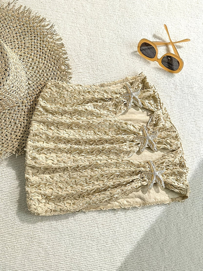 Damen Mini-Strandrock mit Seestern-Dekor und Cut-Outs – Modischer Beach-Look