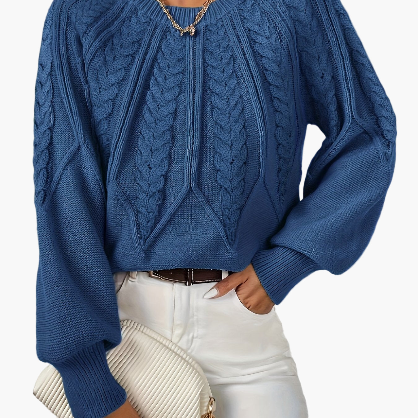 Damen Strickpullover mit Zopfmuster und Rundhalsausschnitt – Eleganter Alltagslook für Frühling & Herbst