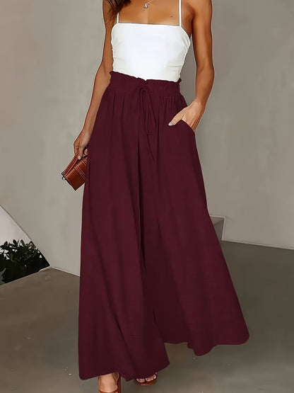 Damen Weite Bein Palazzo Hose mit Hohem Bund und Kordelzug – Eleganter Sommerlook für Freizeit und Alltag