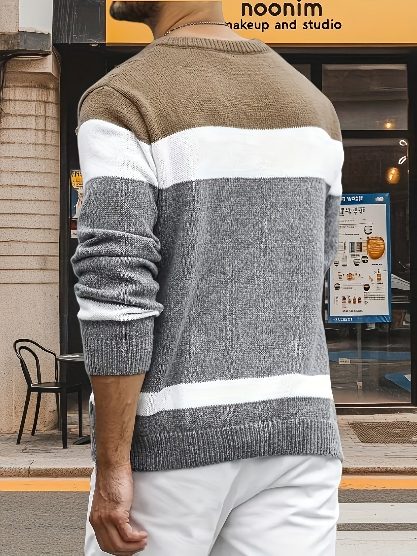 Herren Strickpullover Rundhals Zopfmuster Mehrfarbig