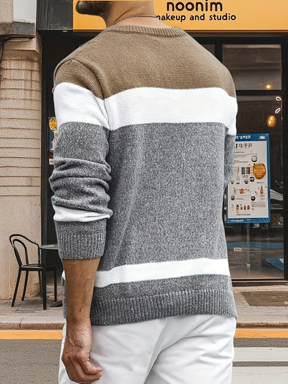 Herren Strickpullover Rundhals Zopfmuster Mehrfarbig