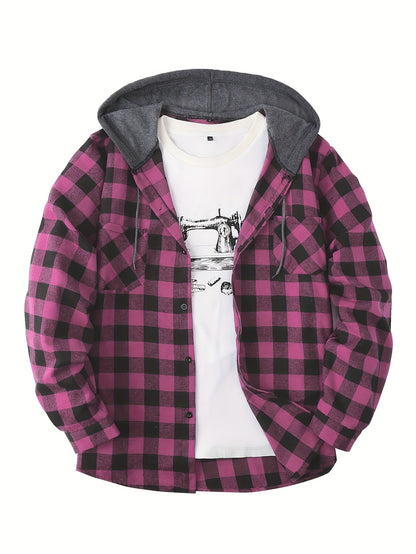 Herren Karo-Hemdjacke mit Kapuze – Lässige Streetwear für Alltag und Freizeit