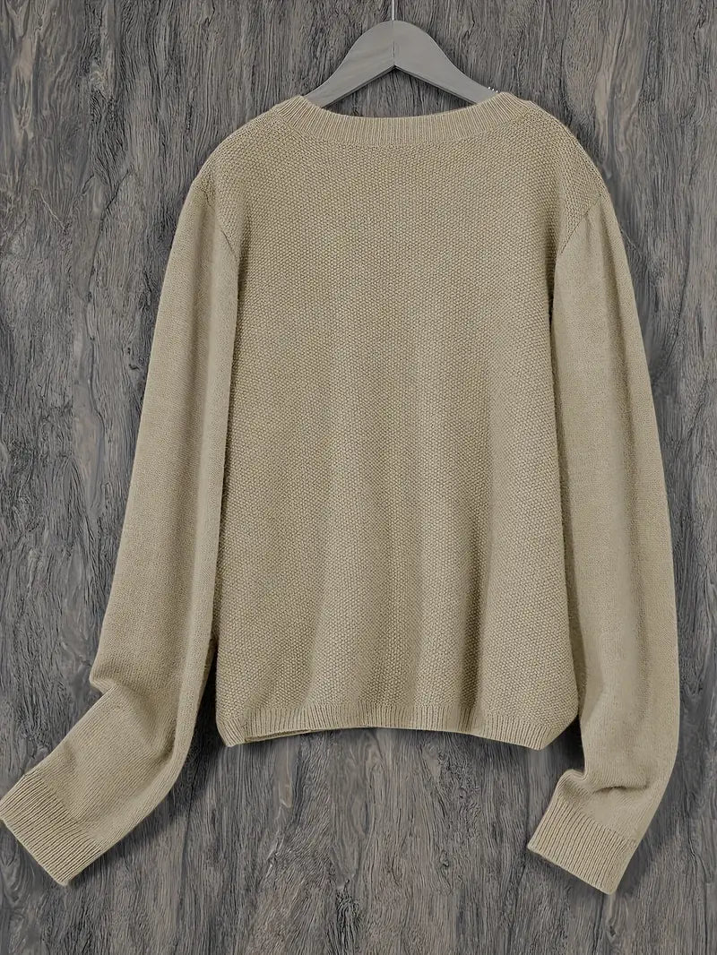 Damen Strick Cardigan Rundhals Langarm Strickjacke mit Knöpfen und Brusttasche