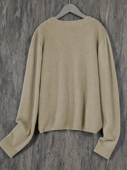 Damen Strick Cardigan Rundhals Langarm Strickjacke mit Knöpfen und Brusttasche