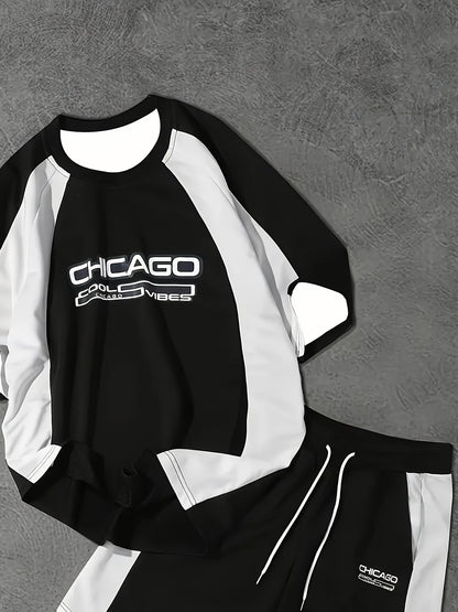 Herren Sportliches Chicago Zweiteiler Set mit Print – Urban Style für Freizeit & Fitness