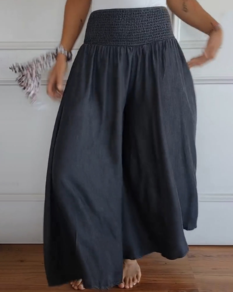 Damen Weite-Hose mit hohem Bund – Lässige elegante Freizeithose, bequemer Alltagsstil