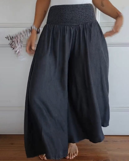 Damen Weite-Hose mit hohem Bund – Lässige elegante Freizeithose, bequemer Alltagsstil