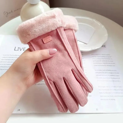 Winterhandschuhe mit Plüschfutter und Pelzbesatz, weich